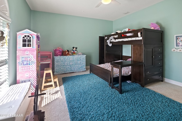 bedroom featuring carpet and ceiling fan