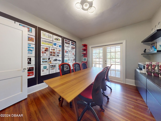 office featuring french doors and dark wood-type flooring