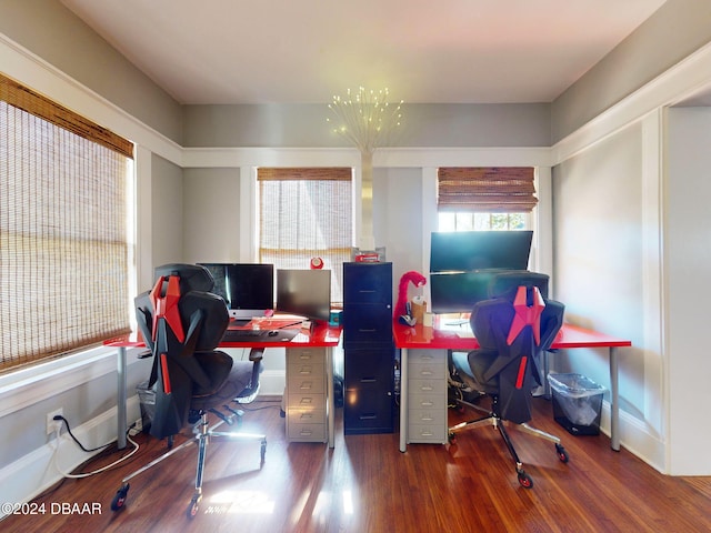 office space with hardwood / wood-style flooring