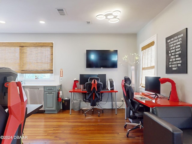 office area featuring light hardwood / wood-style floors