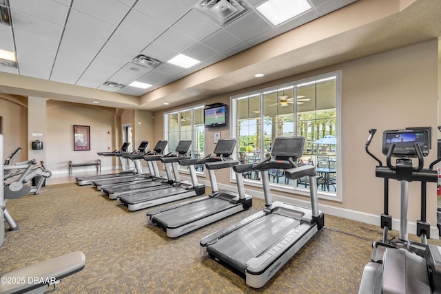 110 Longridge Ln, Ormond Beach, FL 32174 - gym featuring carpet, baseboards, and a drop ceiling