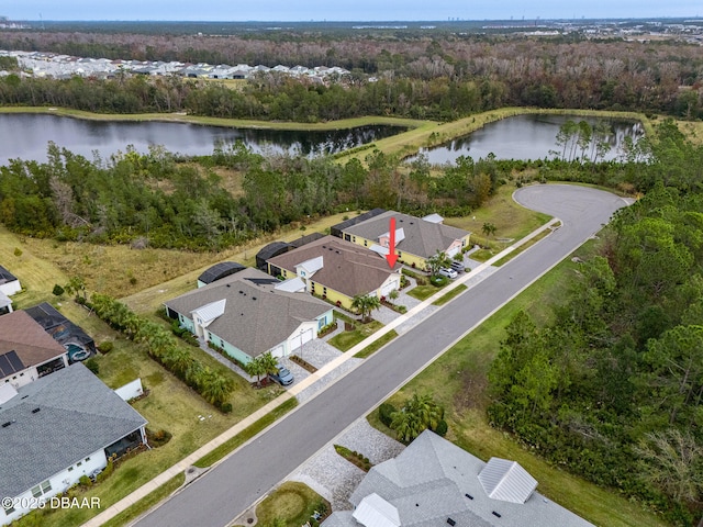 bird's eye view featuring a water view