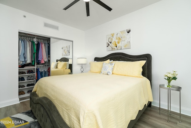 241 Riverside Dr Unit 2007, Holly Hill, FL 32117 - bedroom with wood finished floors, baseboards, a closet, and a ceiling fan