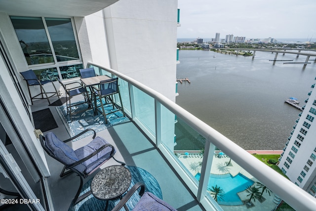 balcony with a water view