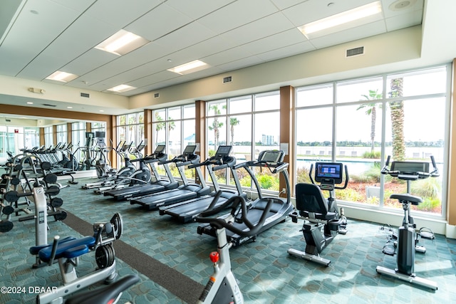 241 Riverside Dr Unit 2007, Holly Hill, FL 32117 - exercise room featuring carpet flooring and plenty of natural light