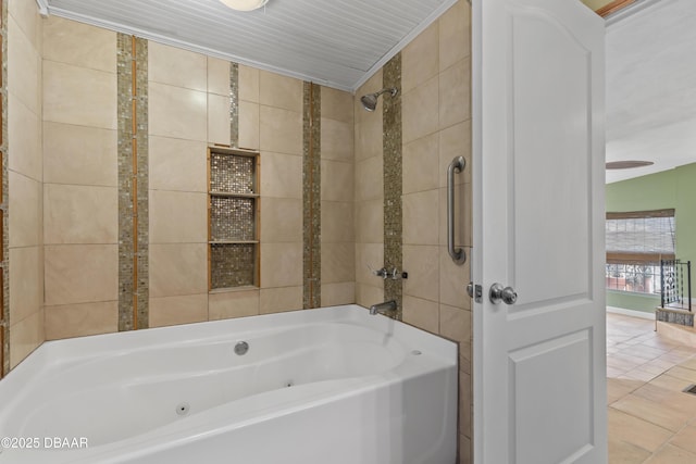 full bath featuring shower / washtub combination and tile patterned flooring