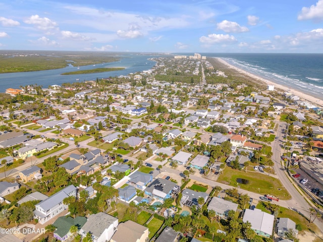 aerial view with a water view and a residential view