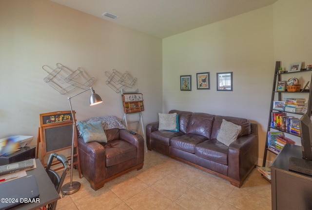 living room with light tile patterned floors