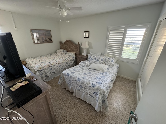 bedroom with carpet flooring and ceiling fan