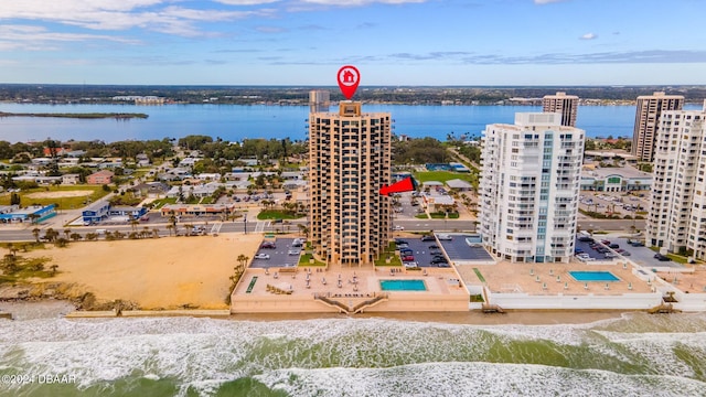 aerial view with a water view