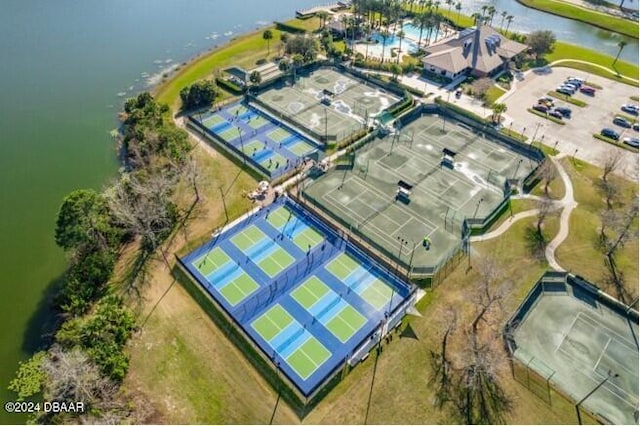 aerial view with a water view