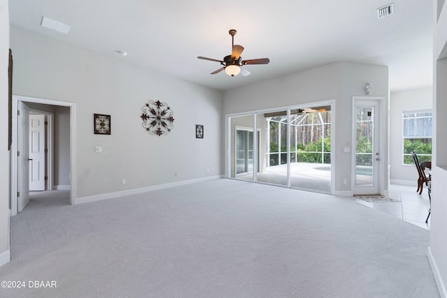 interior space featuring ceiling fan