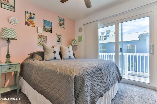 830 Maralyn Ave, New Smyrna Beach, FL 32169 - carpeted bedroom with access to exterior and ceiling fan