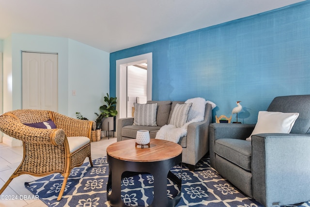 living room featuring tile patterned flooring