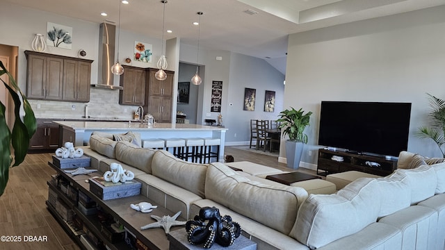 living room featuring dark hardwood / wood-style floors