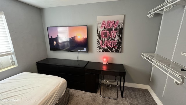 bedroom with baseboards, multiple windows, and carpet