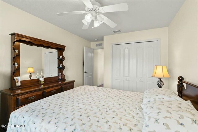 979 Leyburn Dr, Deltona, FL 32725 - bedroom featuring visible vents, ceiling fan, and a closet