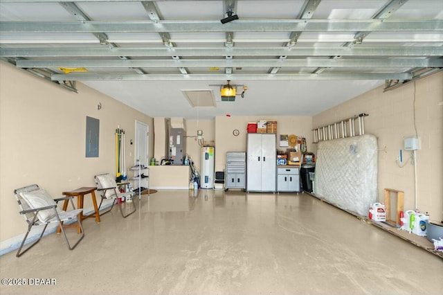 979 Leyburn Dr, Deltona, FL 32725 - garage with heating unit, electric panel, water heater, and freestanding refrigerator