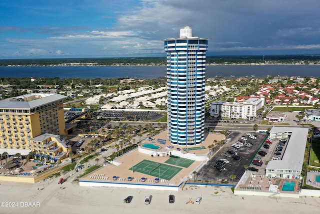 aerial view featuring a water view