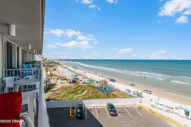 property view of water featuring a beach view