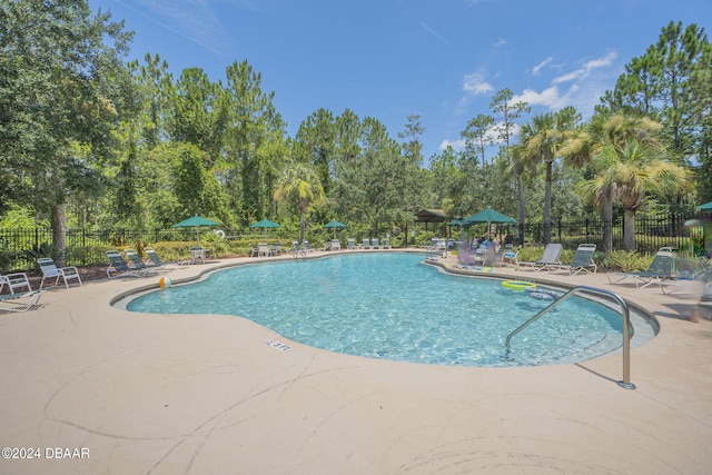 view of swimming pool with a patio area