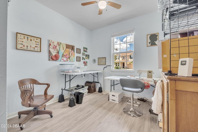 office area featuring hardwood / wood-style floors and ceiling fan