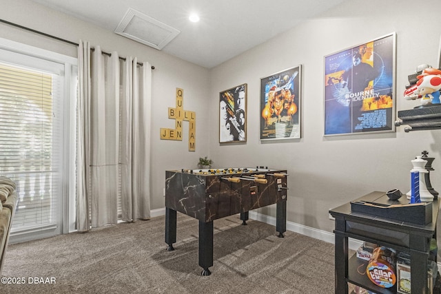 1207 Kaleen Dr, Ormond Beach, FL 32174 - playroom featuring carpet floors, attic access, and recessed lighting