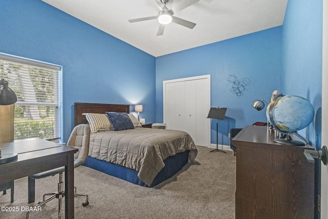 1207 Kaleen Dr, Ormond Beach, FL 32174 - bedroom with carpet flooring, a closet, ceiling fan, and a desk