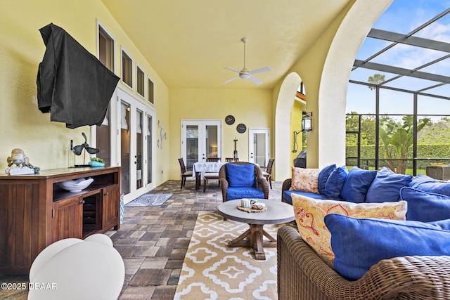 1207 Kaleen Dr, Ormond Beach, FL 32174 - view of patio / terrace featuring french doors, an outdoor hangout area, and glass enclosure