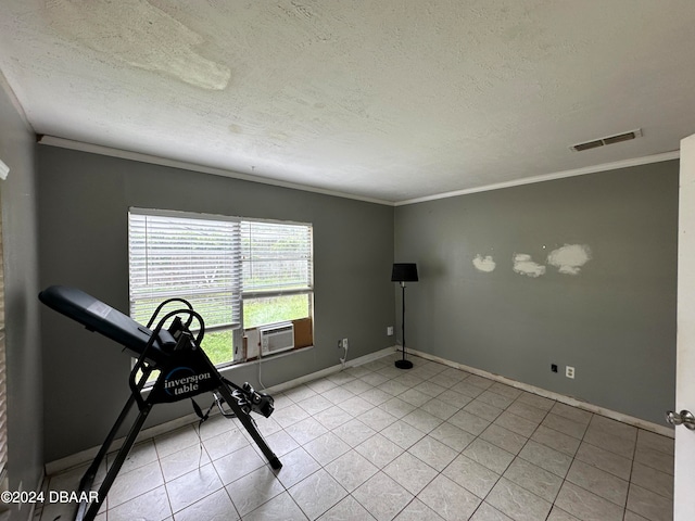 424 Stone Island Rd, Deltona, FL 32725 - workout room featuring cooling unit, light tile patterned floors, a textured ceiling, and crown molding
