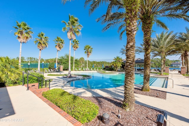 view of swimming pool featuring a patio area