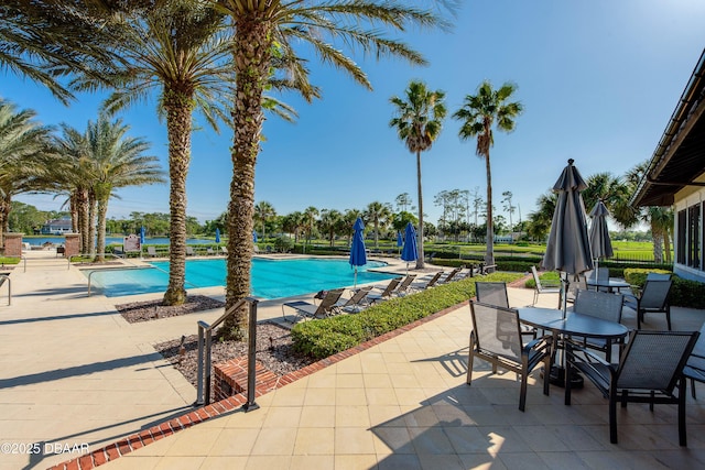 view of swimming pool featuring a patio