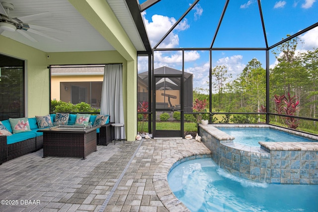 308 Low Tide Ln, Daytona Beach, FL 32124 - view of pool featuring glass enclosure, a patio, ceiling fan, and outdoor lounge area