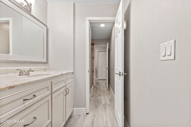 bathroom with vanity and wood-type flooring