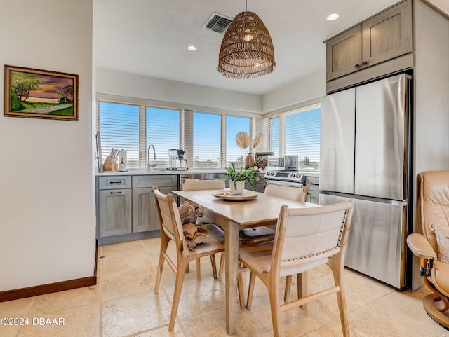 dining space with sink