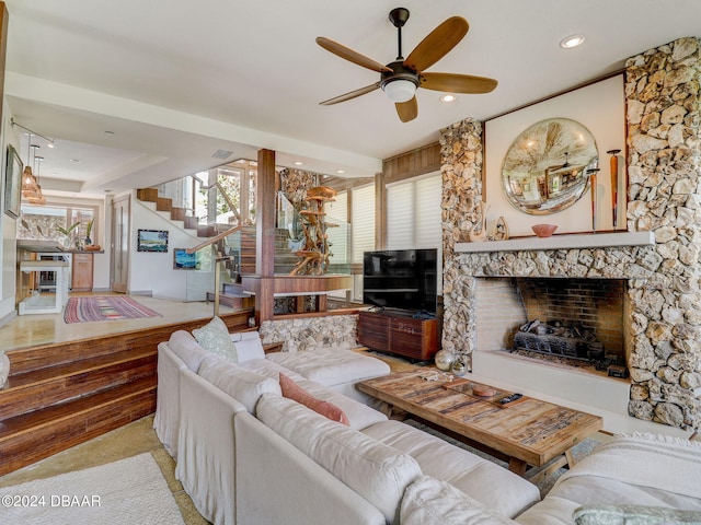 living room with ceiling fan