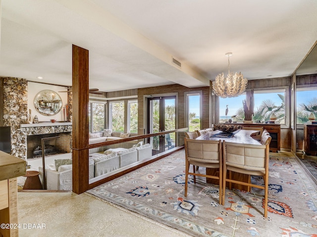 dining room with a chandelier