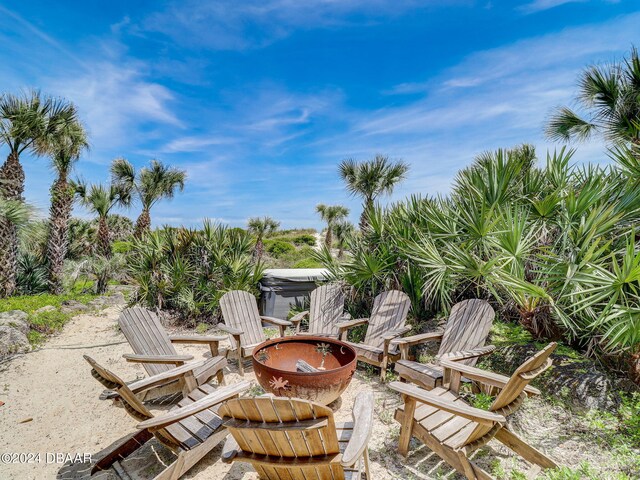 view of patio featuring a fire pit