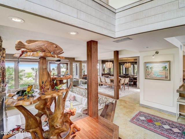 dining area featuring a chandelier