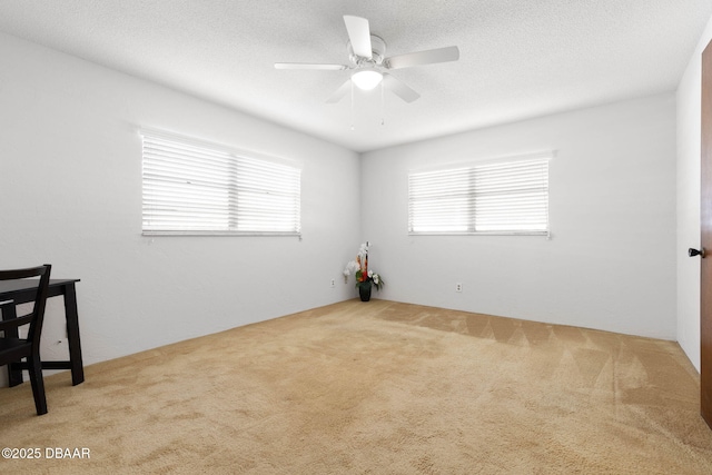 spare room with ceiling fan and carpet