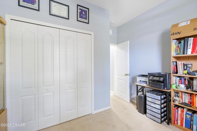 home office with light colored carpet