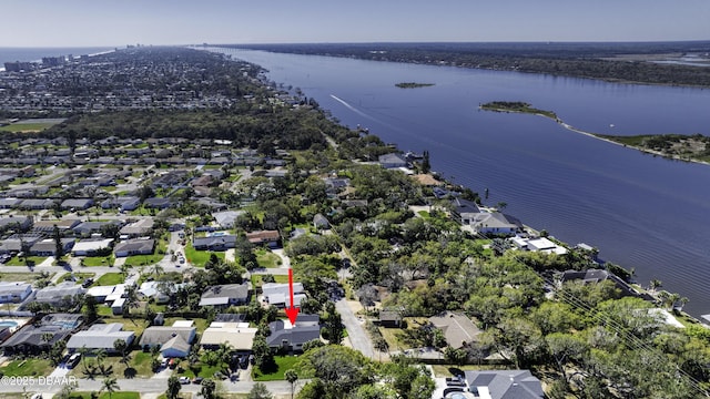 aerial view with a residential view and a water view