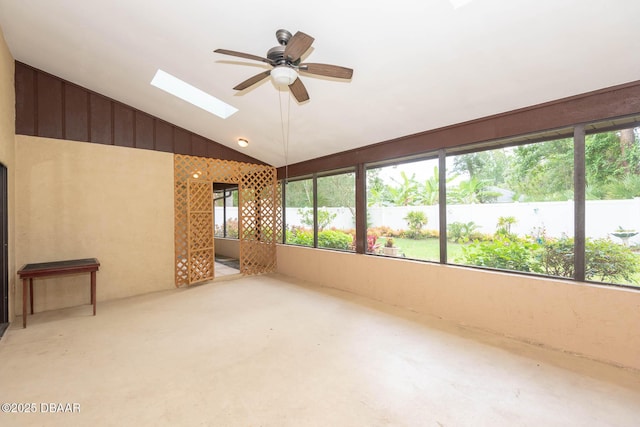 31 Pennsylvania Ln, Palm Coast, FL 32164 - unfurnished sunroom with a skylight, ceiling fan, and vaulted ceiling