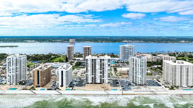 aerial view featuring a water view