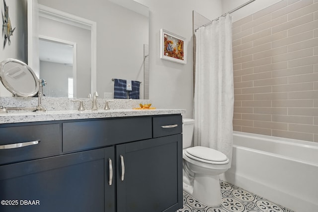 83 Reverie Dr N, Palm Coast, FL 32137 - full bathroom featuring vanity, tile patterned flooring, toilet, and shower / tub combo with curtain