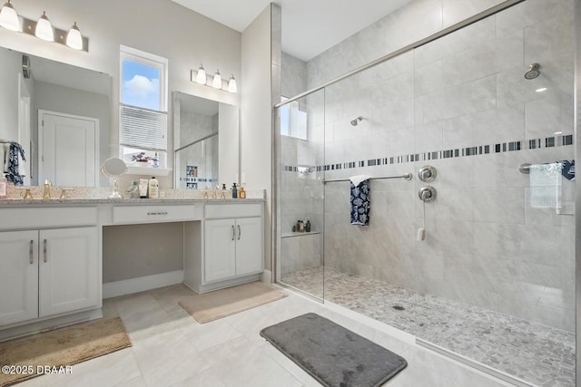 83 Reverie Dr N, Palm Coast, FL 32137 - bathroom with a stall shower, vanity, and tile patterned flooring