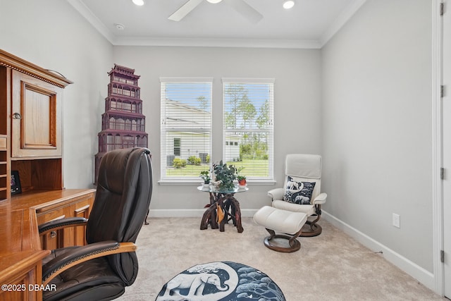 83 Reverie Dr N, Palm Coast, FL 32137 - office with carpet flooring, healthy amount of natural light, crown molding, baseboards, and recessed lighting