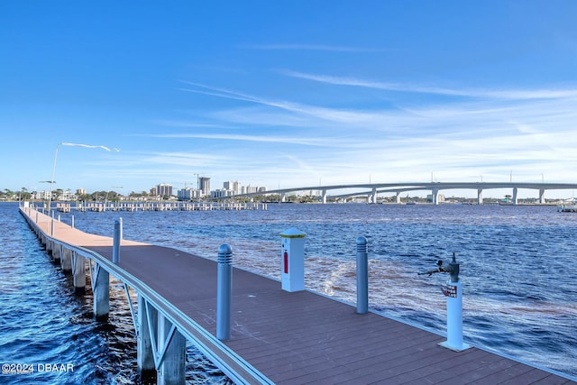 view of dock with a water view