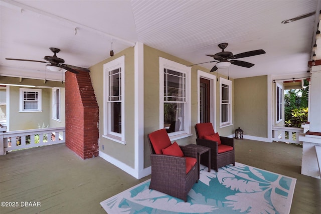 view of patio / terrace featuring covered porch and a ceiling fan