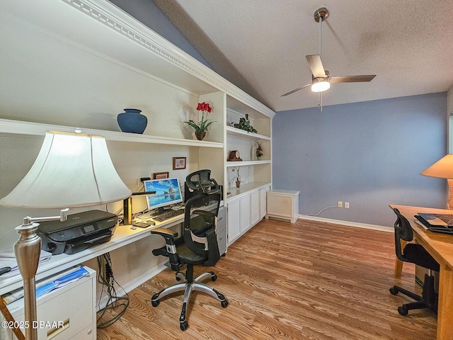 900 Smokerise Blvd, Port Orange, FL 32127 - office space featuring ceiling fan, wood finished floors, a textured ceiling, vaulted ceiling, and baseboards